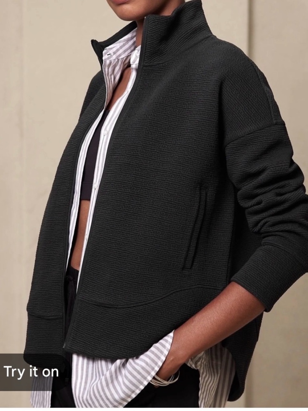 Banana Republic Black Zip-Up Textured Bomber Jacket